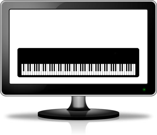 PC monitor showing overhead view of keyboard, placed toward bottom of frame