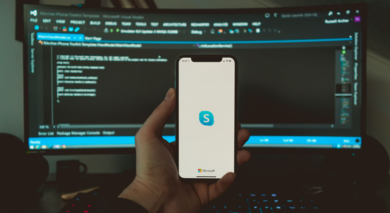 smart phone running Microsoft's Skype app
