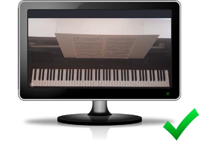 PC monitor showing piano keyboard in landscape and the right way up, how it should be