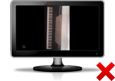 PC monitor showing piano keyboard in portait, not the right way